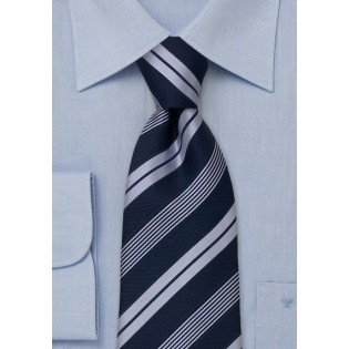 Modern striped tie - Navy blue necktie with light blue stripes