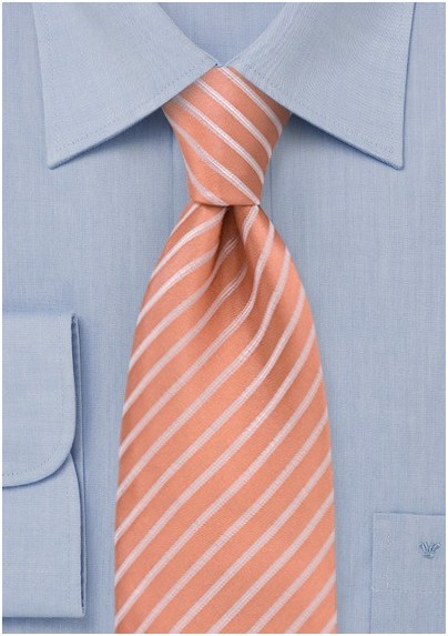 Salmon colored silk tie - Handmade necktie in salmon with thin white stripes