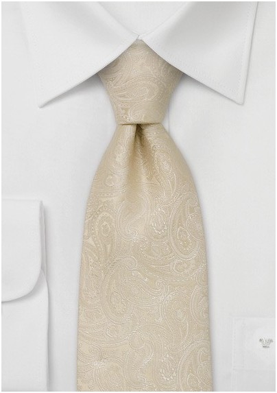 Paisley designer necktie -  Light tan colored silk tie with paisley pattern