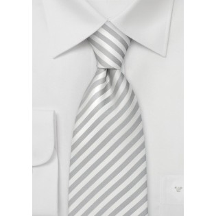 Formal Extra Long Neckties - White & Silver Striped XL Tie