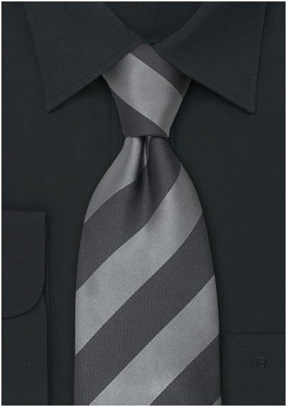Striped Mens Ties - Gray & Silver Striped Silk Tie