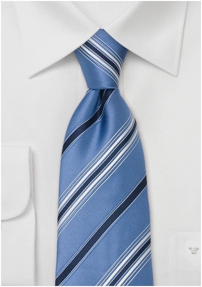 Men's Navy Blue Sky & White Striped Neck Tie