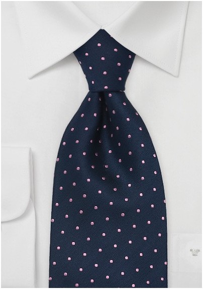 Navy Blue & Pink Polka Dot Tie by Chavelier