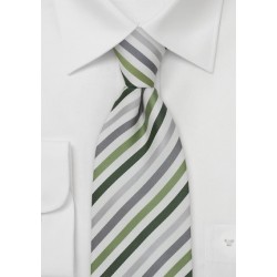 Green, Gray, Silver Striped Mens Tie