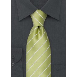 Lime Green Striped Tie in XL Length