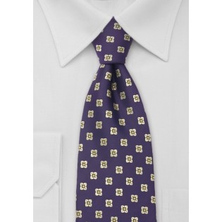 Purple Necktie With Golden Flowers