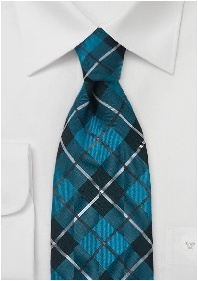 Teal and Gray Tartan Check Tie
