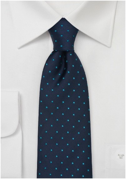 Navy and Turquoise Blue Polka Dot Tie