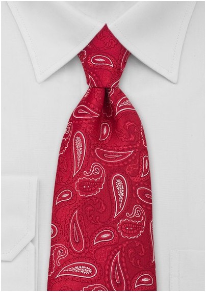 Paisley Mens Tie in Red White