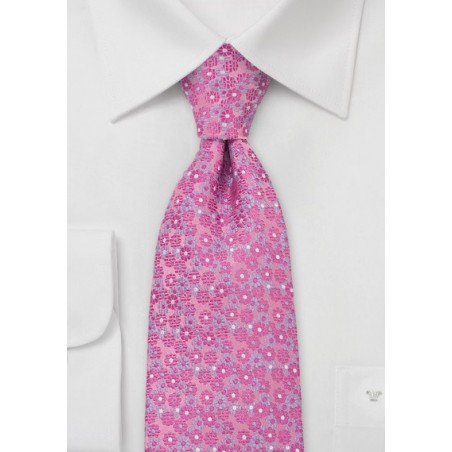Pink Silk Tie with Lavender Flowers