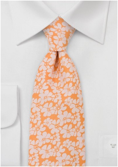 Peach Orange Floral Tie
