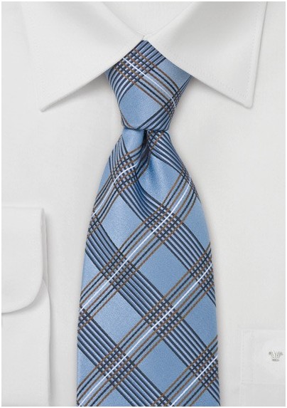 Plaid Silk Tie in Copper Light Blue