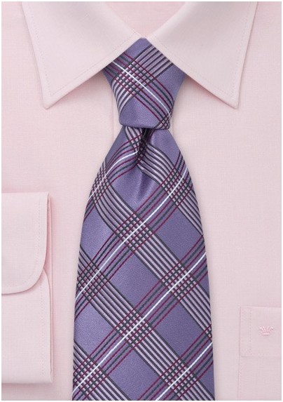 Plaid Silk Tie in Violet-Purple