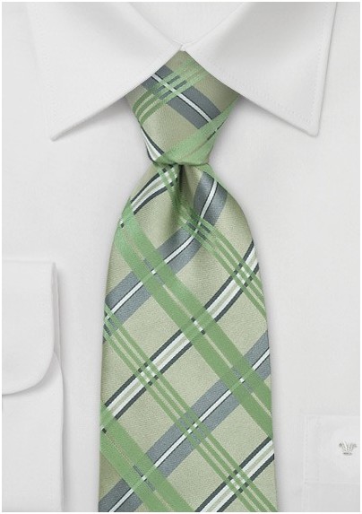 Checkered Silk Tie in Tea Green
