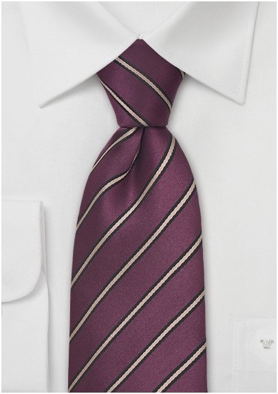 Wine Red Tie with Tan Stripes