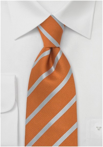 Burned Orange and Silver Striped Tie in XL
