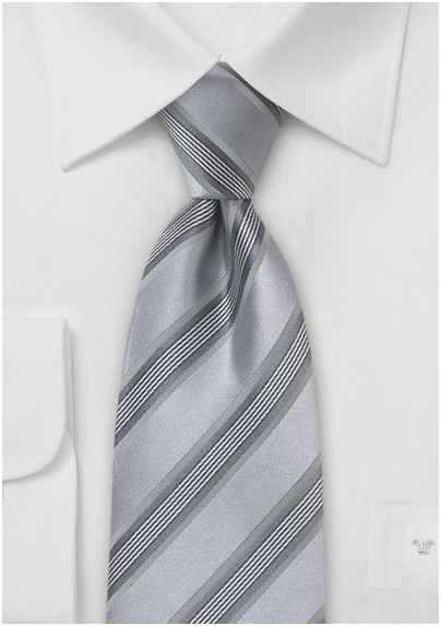 Festive Silver Striped Silk Tie