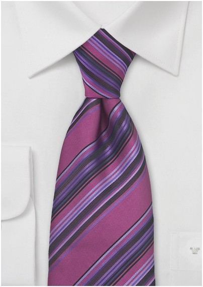 Fuchsia Purple Striped Mens Tie
