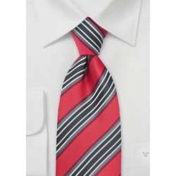 Coral Red and Gray Striped Tie