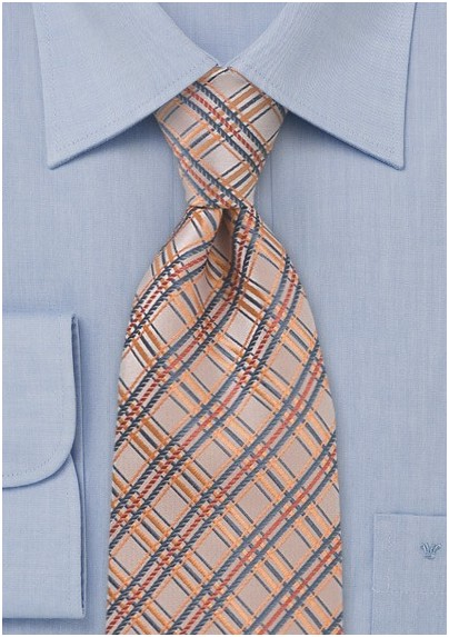 Peach Orange Checkered Tie