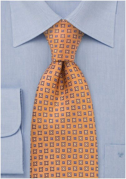 Tangerine with Blossom Print Tie