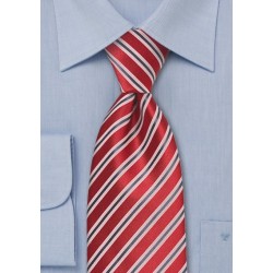 Red & Gray Striped Silk Tie