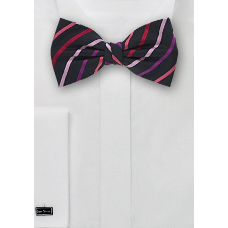 Black and Pink Striped Bow Tie