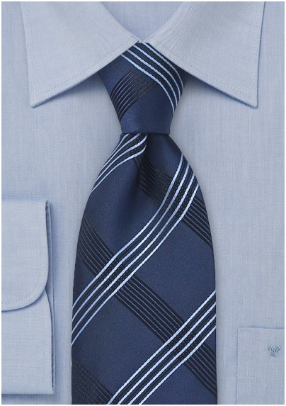 Asymmetrical Striped Tie in Blue