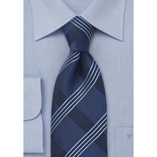 Asymmetrical Striped Tie in Blue