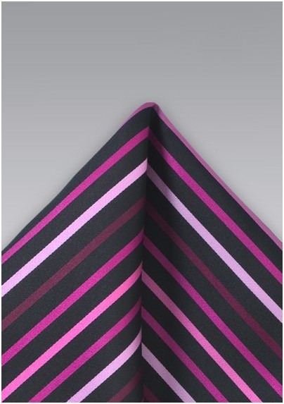 Striped Pink and Black Pocket Square