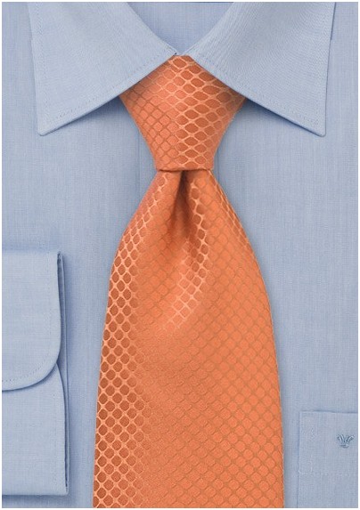 Trendy Orange Silk Tie in XL Length