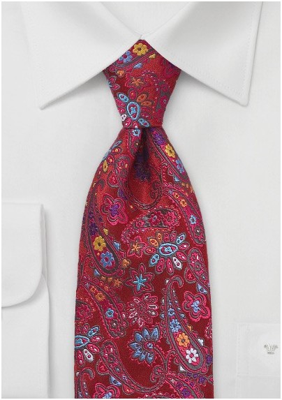 Colorful Modern Red Paisley Tie