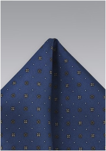 Patterned Pocket Square in Blue and Gold