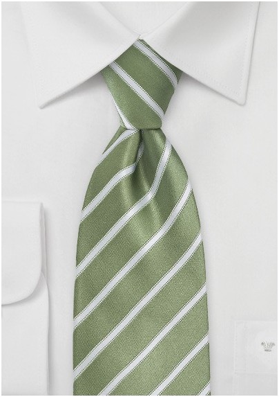 Moss Green and White Striped Tie