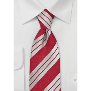 Bright Red and Silver Striped Tie