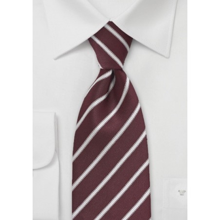 Burgundy and White Striped Tie