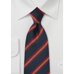 British Regimental Striped Necktie in Navy Blue, Gold, and Red