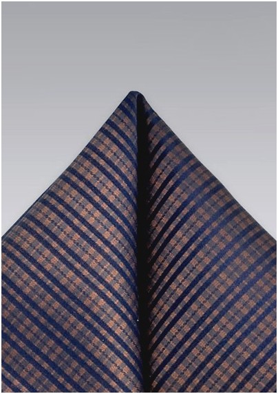 Plaid Pocket Square in Copper and Navy