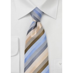 Striped Tie in Tans and Blues