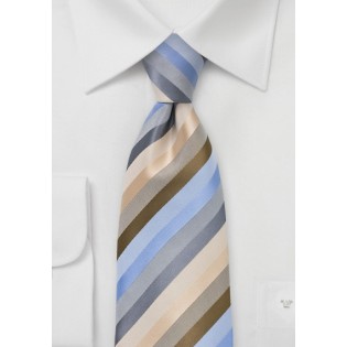 Striped Tie in Tans and Blues