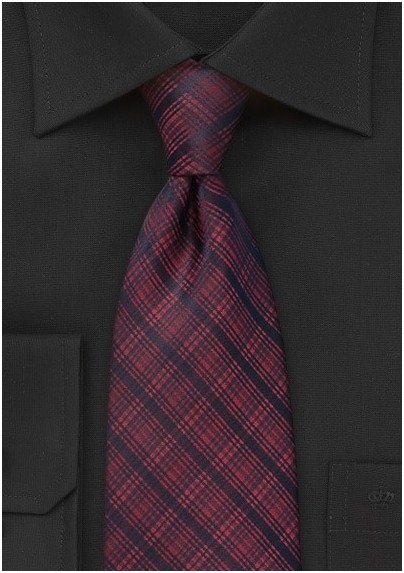 Modern Plaid Tie in Dark Red