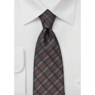 Brown and Black Plaid Patterned Tie