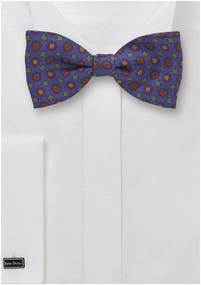 Retro Patterned Bow Tie in Blue