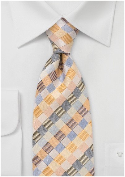 Patchwork Tie in Yellows and Blues