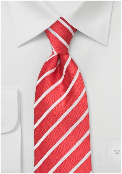 Bright Red and White Striped Tie