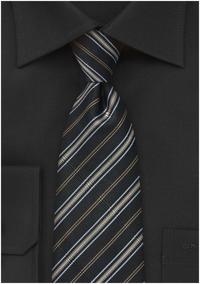 Ribbed Tie in Black, Gold and Silver