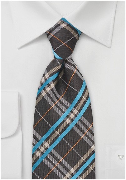 Modern Plaid Tie in Mahogany and Blue