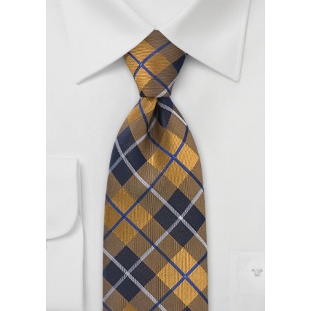 Classic Plaid Tie in Gold and Navy