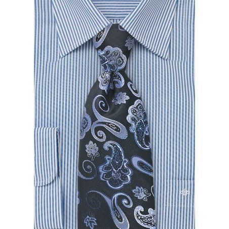 Artistic Paisley Tie in Black and Blue