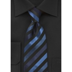 Modern Striped Tie in Blacks and Blues